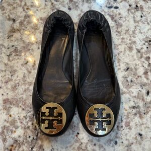 Tory Burch Black Leather Ballet Flats
